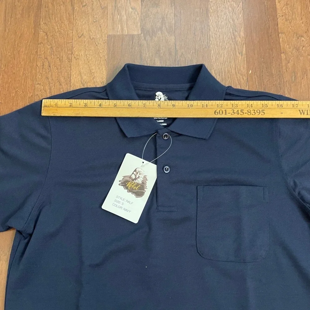 Rebel Ralf Mens Navy Blue Short Sleeve Pique Polo Shirt Small NWT CA50382 - Picture 3 of 7
